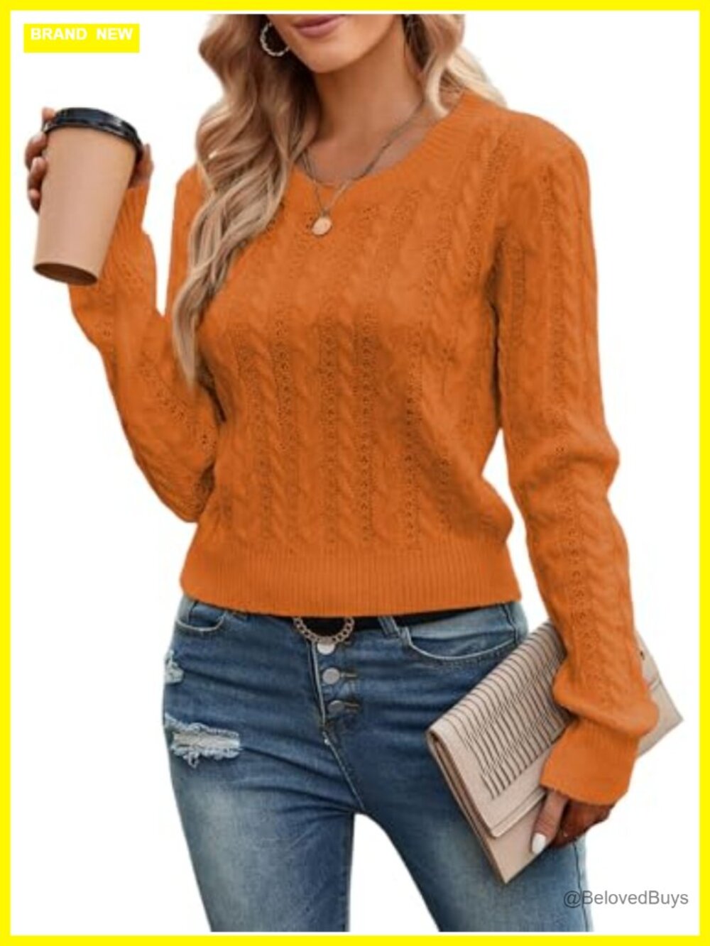 Women's Cable Knit Cropped Sweater Crewneck Long Sleeve Pullover Top